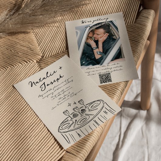 Invitation Code QR rétro main dessinée Mariage photo amusant 