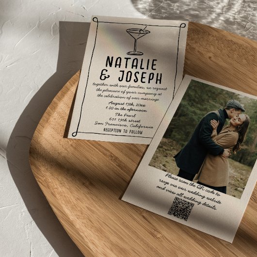 Invitation Code QR Retro Main tirée Mariage photo écrit dans