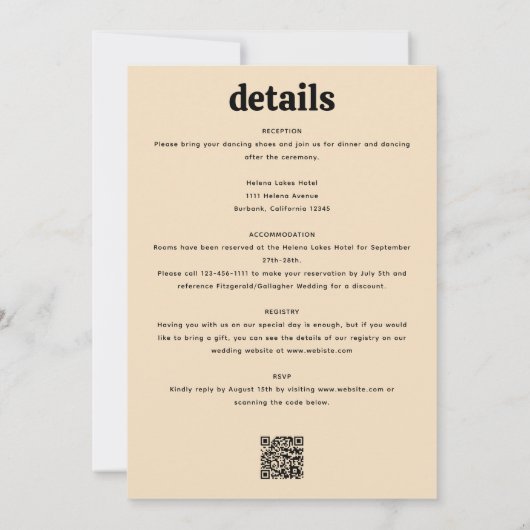 Invitation Code QR rétro moderne tout en un Mariage (Dos)