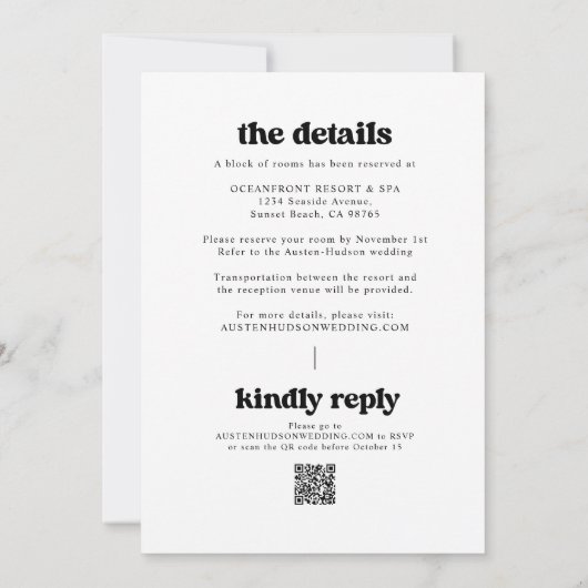 Invitation Code QR rétro tout en un Mariage (Dos)