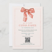 Invitation Code QR Rose Coquette Nœud Fille Anniversaire (Devant)
