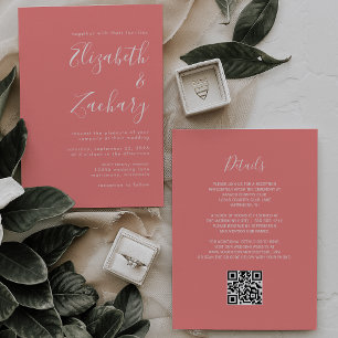 Invitation Code QR Rose Corail Mariage Écriture Moderne