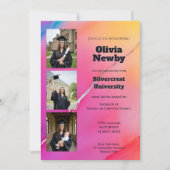 Invitation 🎓 Code QR Rose Marbre Arc-en-ciel Fête de Remise (Devant)
