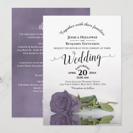 Invitation Code QR Rose Poussiéreuse Violette Calligraphie Gl (Devant / Derrière)
