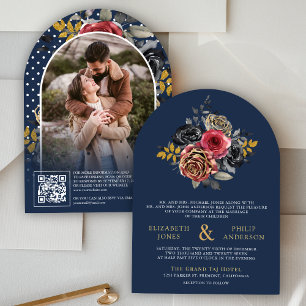 Invitation Code QR Roses Florales de Bourgogne Photo Mariage