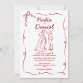 Invitation Code QR rouge blanc tiré à la main du mariage (Devant)