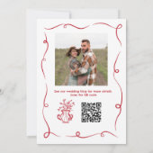 Invitation Code QR rouge blanc tiré à la main du mariage (Dos)