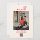 Invitation Code QR rouge rétro main dessinée Mariage photo éc (Dos)