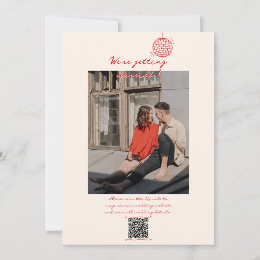 Invitation Code QR rouge rétro main dessinée Mariage photo éc (Dos)