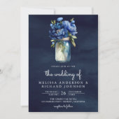 Invitation Code QR Royal Blue Floral Mason Jar Mariage Navy (Devant)