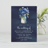 Invitation Code QR Royal Blue Floral Mason Jar Mariage Navy (Debout devant)