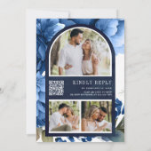 Invitation Code QR Royal Blue Floral Mason Jar Mariage Navy (Dos)