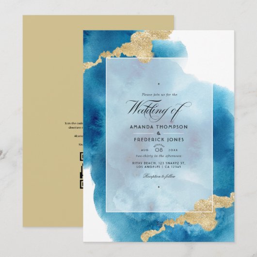 Invitation Code QR RSVP aquarelle Mariage sur la Plage (Devant / Derrière)
