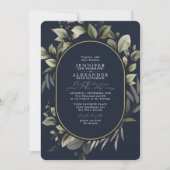 Invitation Code QR RSVP Botanique Simple Mariage Bleu Nuit (Devant)