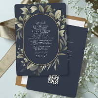 Code QR RSVP Botanique Simple Mariage Bleu Nuit