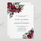 Invitation Code QR RSVP Burgundy Floral Winter Wedding (Devant / Derrière)
