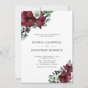 Invitation Code QR RSVP Burgundy Floral Winter Wedding