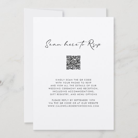 Invitation Code QR RSVP Calligraphie Kraft Mariage papier (Dos)