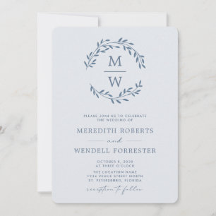 Invitation Code QR RSVP Dusty Blue Monogram Mariage Wreath In