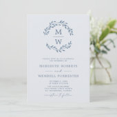 Invitation Code QR RSVP Dusty Blue Monogram Mariage Wreath In (Debout devant)