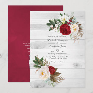 Invitation Code QR RSVP Floral Bourgogne Bohème Mariage