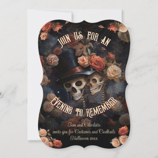 Invitation Code QR RSVP Gothic Kissing Skeletons Halloween en (Devant)