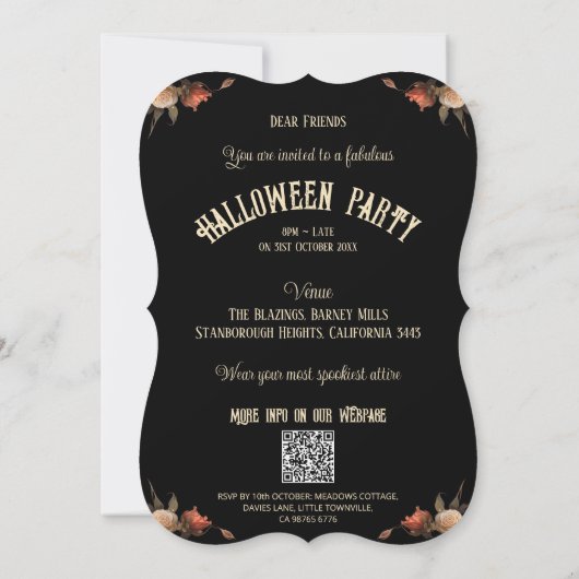 Invitation Code QR RSVP Gothic Kissing Skeletons Halloween en (Dos)