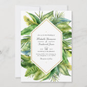Invitation Code QR RSVP mariage aux feuilles tropicales aquar (Devant)