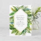Invitation Code QR RSVP mariage aux feuilles tropicales aquar (Debout devant)