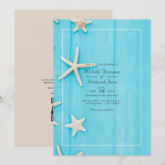 Invitation Code QR RSVP Mariage de plage Été Aquarelle (Devant / Derrière)