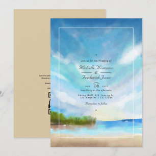 Invitation Code QR RSVP mariage de plage Été Aquarelle