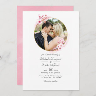 Invitation Code QR RSVP Mariage Géométrique rose cerisier