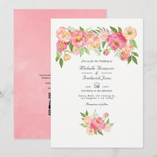 Invitation Code QR RSVP mariage Pastel Pink Watercolor Peony