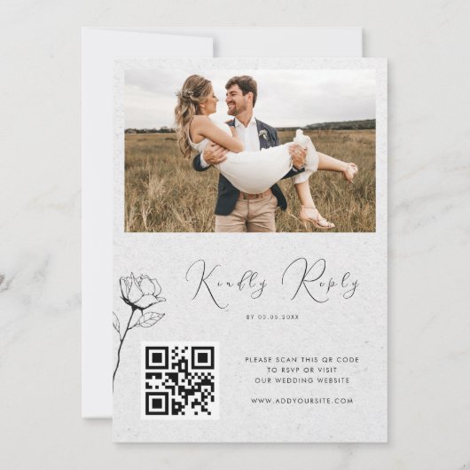 Invitation Code QR RSVP mariage Rose dessinée grise Kraft (Dos)