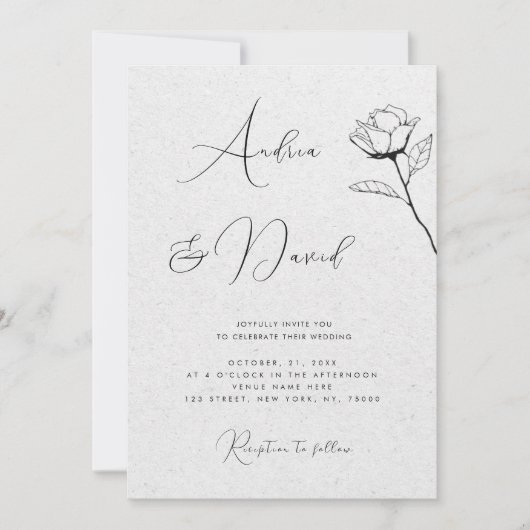Invitation Code QR RSVP mariage Rose dessinée Kraft gris (Devant)