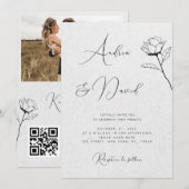 Invitation Code QR RSVP mariage Rose dessinée Kraft gris (Devant / Derrière)