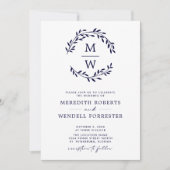 Invitation Code QR RSVP Marine Monogramme bleu Mariage de cou (Devant)