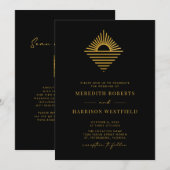 Invitation Code QR RSVP Soleil Océan Noir et Or Mariage (Devant / Derrière)