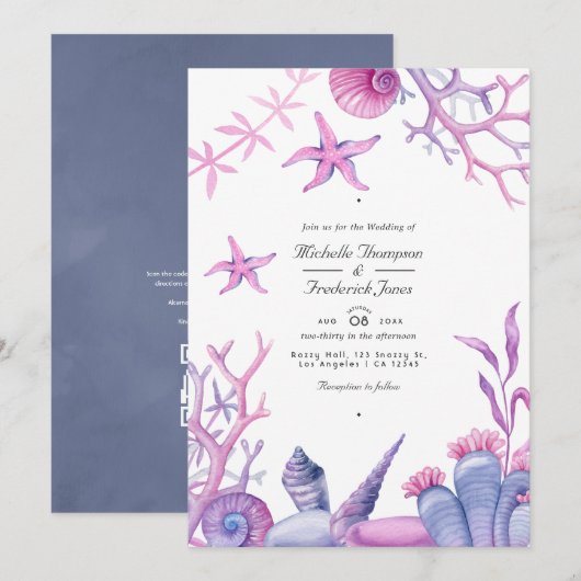 Invitation Code QR RSVP Vie Océanique Mariage Nautique (Devant / Derrière)