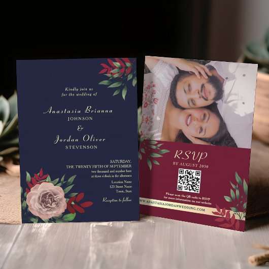 Invitation Code QR Rustique Nuit Bourgogne Mariage