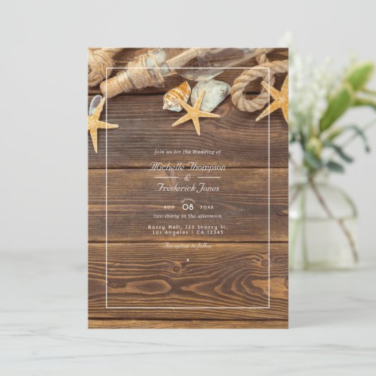 Invitation Code QR rustique RSVP Beach Wedding (Debout devant)