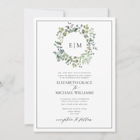 Invitation Code QR Sage officiel Eucalyptus vert Monogramme (Devant)