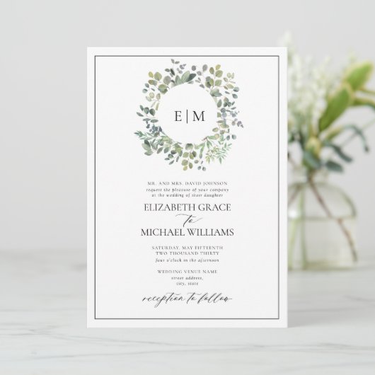 Invitation Code QR Sage officiel Eucalyptus vert Monogramme (Debout devant)