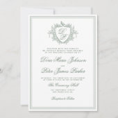 Invitation Code QR sage vert blason monogramme mariage (Devant)