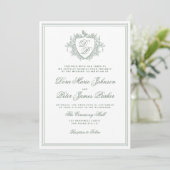Invitation Code QR sage vert blason monogramme mariage (Debout devant)