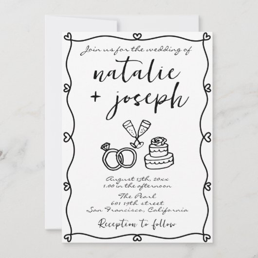 Invitation Code QR Scribble main dessinée Mariage photo écrit (Devant)