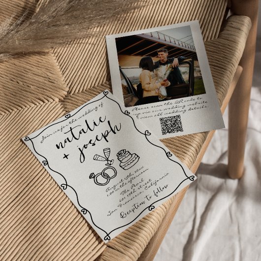 Invitation Code QR Scribble main dessinée Mariage photo écrit