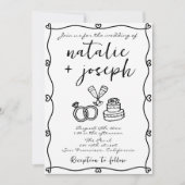 Invitation Code QR Scribble main dessinée Mariage unique écri (Devant)