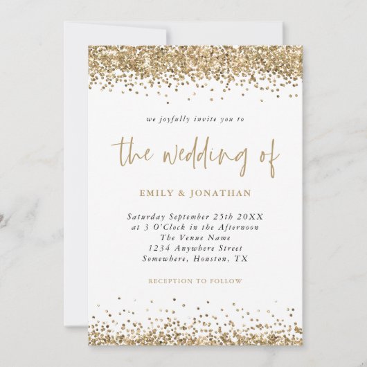 Invitation Code QR Script Confettis Pailletés Dorés Mariage (Devant)