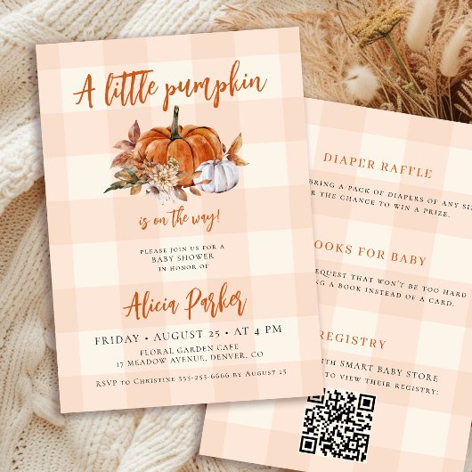 Invitation Code QR shower de bébé automne gingham citrouille